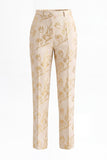 Golden Floral 2 Piece Peak Lapel Single Breasted Business Suits with Pockets