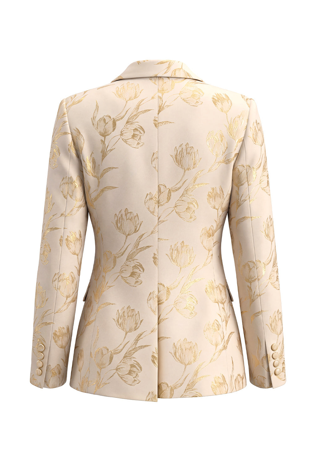 Golden Floral 2 Piece Peak Lapel Single Breasted Business Suits with Pockets