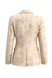 Golden Floral 2 Piece Peak Lapel Single Breasted Business Suits with Pockets