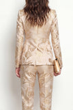 Golden Floral 2 Piece Peak Lapel Single Breasted Business Suits with Pockets