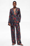 Black 2 Piece Floral Peak Lapel Single Breasted Business Suits with Pockets