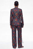 Black 2 Piece Floral Peak Lapel Single Breasted Business Suits with Pockets
