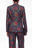 Black 2 Piece Floral Peak Lapel Single Breasted Business Suits with Pockets