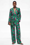 Black 2 Piece Floral Peak Lapel Single Breasted Business Suits with Pockets