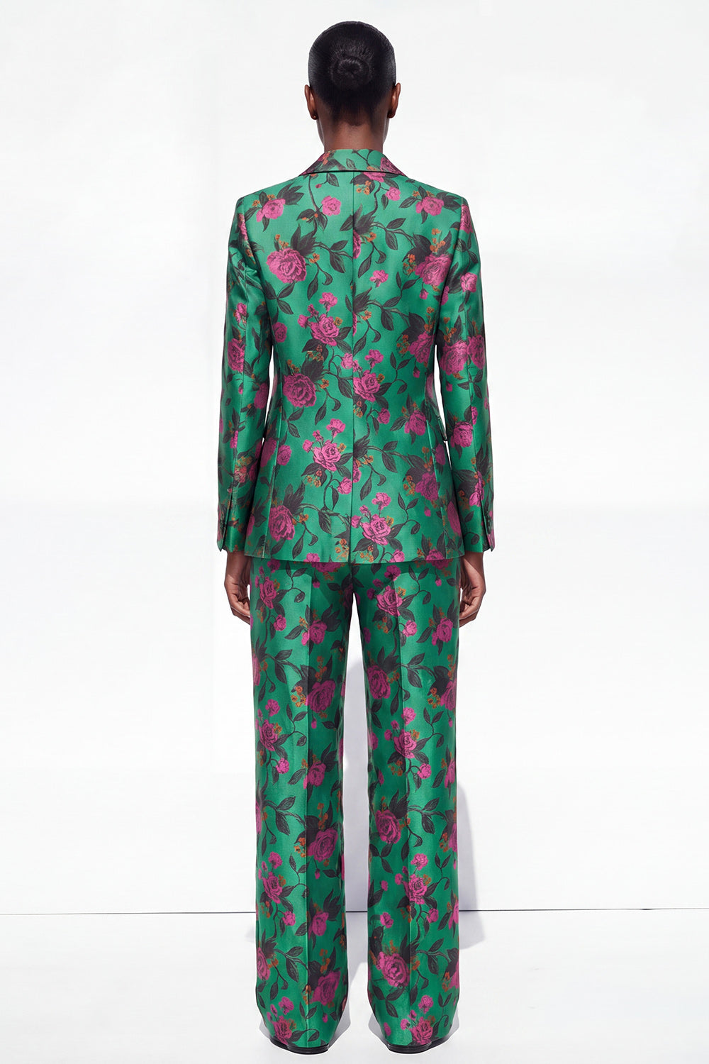 Black 2 Piece Floral Peak Lapel Single Breasted Business Suits with Pockets