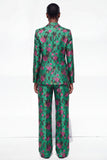 Black 2 Piece Floral Peak Lapel Single Breasted Business Suits with Pockets