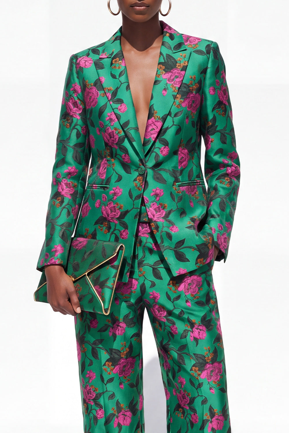 Black 2 Piece Floral Peak Lapel Single Breasted Business Suits with Pockets
