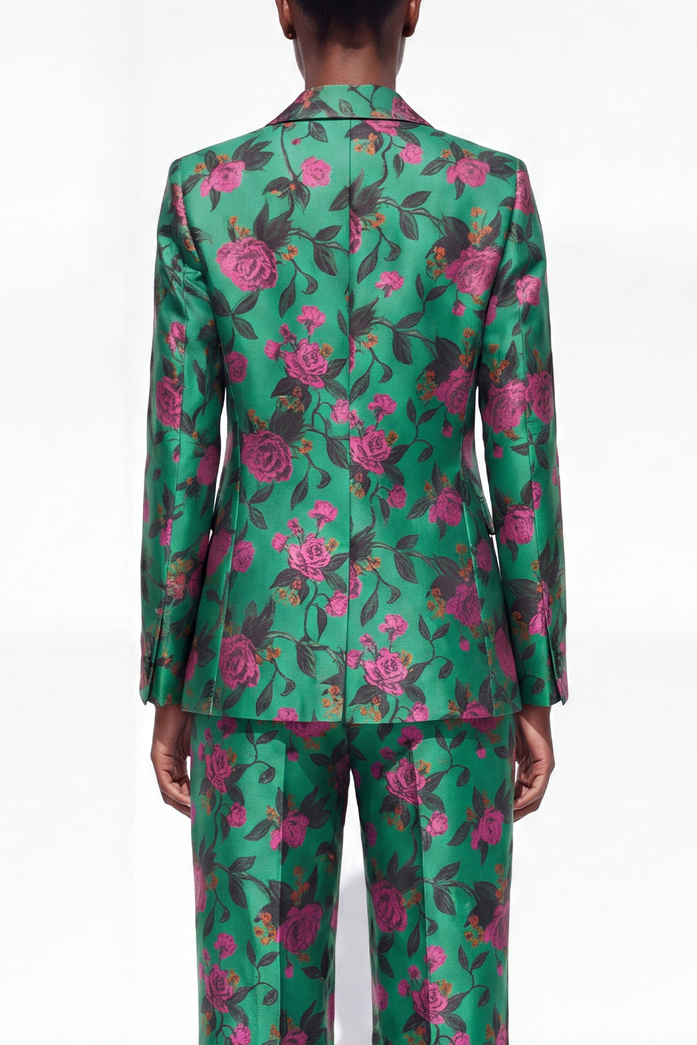 Black 2 Piece Floral Peak Lapel Single Breasted Business Suits with Pockets