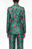 Black 2 Piece Floral Peak Lapel Single Breasted Business Suits with Pockets