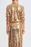 Sparkly Golden Sequin 2 Piece Metallic Long Prom Suits with Slit