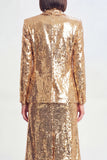 Sparkly Golden Sequin 2 Piece Peak Lapel Metallic Midi Prom Suits
