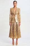 Sparkly Golden Sequin 2 Piece Shawl Lapel Metallic Long Prom Suits