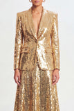 Sparkly Golden Sequin 2 Piece Shawl Lapel Metallic Long Prom Suits