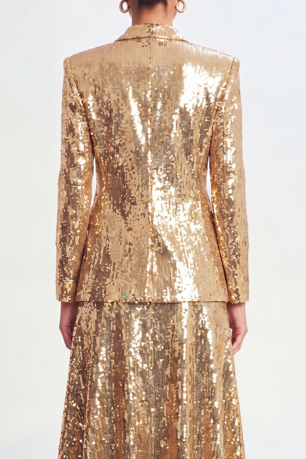 Sparkly Golden Sequin 2 Piece Shawl Lapel Metallic Long Prom Suits