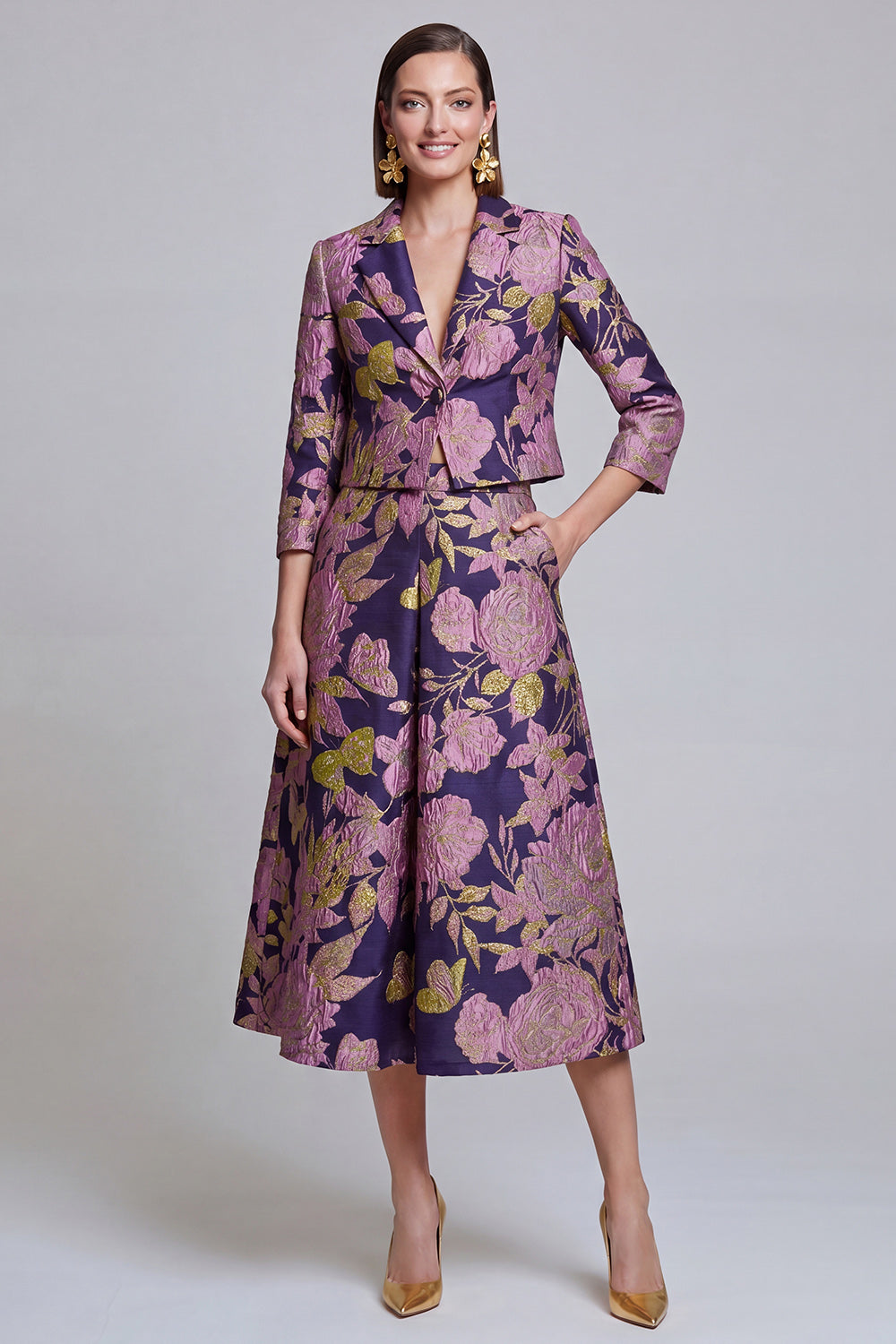 Sage Green Notched Lapel Floral 2 Piece Prom Suits with Pockets