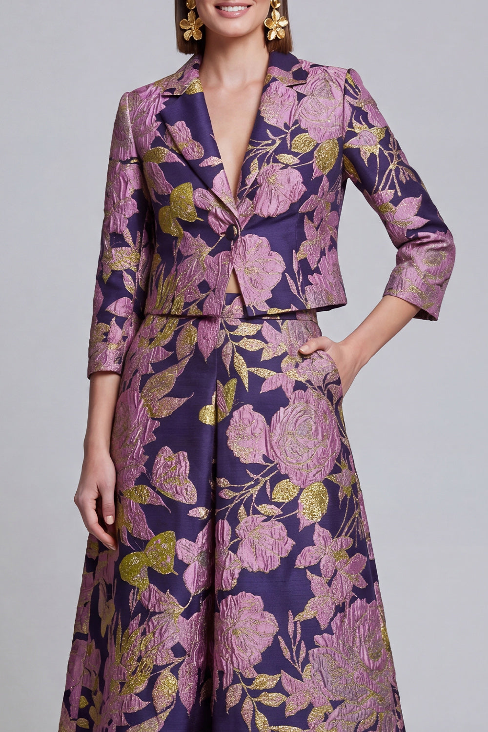 Sage Green Notched Lapel Floral 2 Piece Prom Suits with Pockets