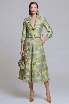 Sage Green Notched Lapel Floral 2 Piece Prom Suits with Pockets