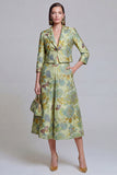 Sage Green Notched Lapel Floral 2 Piece Prom Suits with Pockets