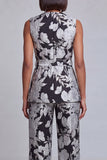 2 Piece Navy Pink Floral V-Neck Prom Suits