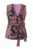 2 Piece Navy Pink Floral V-Neck Prom Suits
