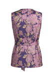 2 Piece Navy Pink Floral V-Neck Prom Suits