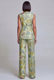 2 Piece Navy Pink Floral V-Neck Prom Suits