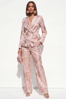 2 Piece Blush Floral Peak Lapel Double Breasted Prom Suits with Pockets