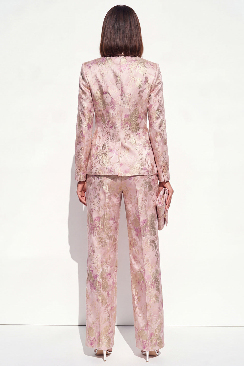 2 Piece Blush Floral Peak Lapel Double Breasted Prom Suits with Pockets