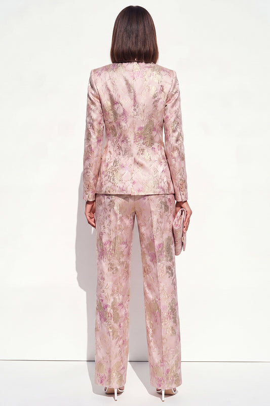 2 Piece Blush Floral Peak Lapel Double Breasted Prom Suits with Pockets