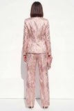 2 Piece Blush Floral Peak Lapel Double Breasted Prom Suits with Pockets