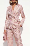 2 Piece Blush Floral Peak Lapel Double Breasted Prom Suits with Pockets