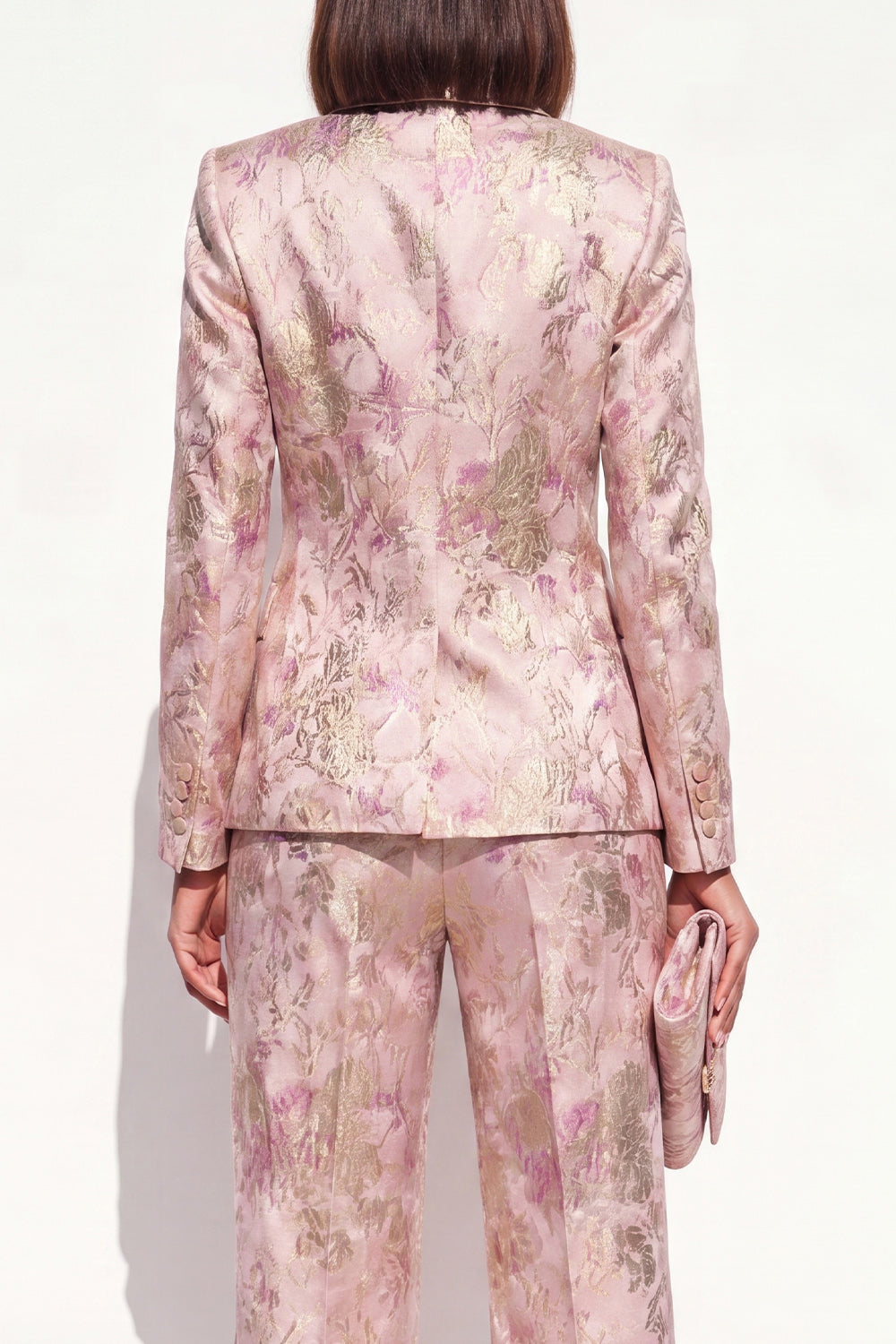 2 Piece Blush Floral Peak Lapel Double Breasted Prom Suits with Pockets