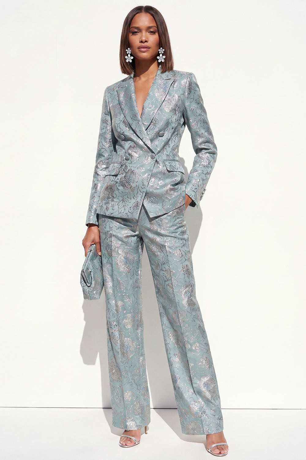 2 Piece Blush Floral Peak Lapel Double Breasted Prom Suits with Pockets