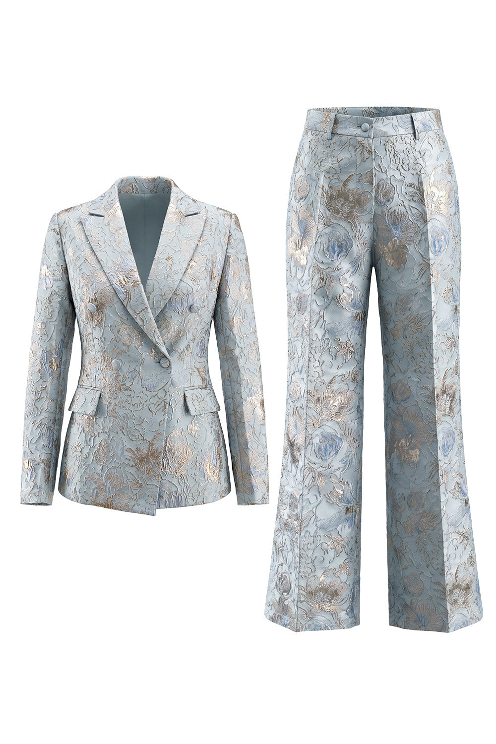 2 Piece Blush Floral Peak Lapel Double Breasted Prom Suits with Pockets