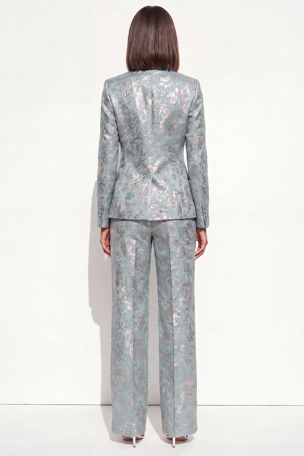 2 Piece Blush Floral Peak Lapel Double Breasted Prom Suits with Pockets