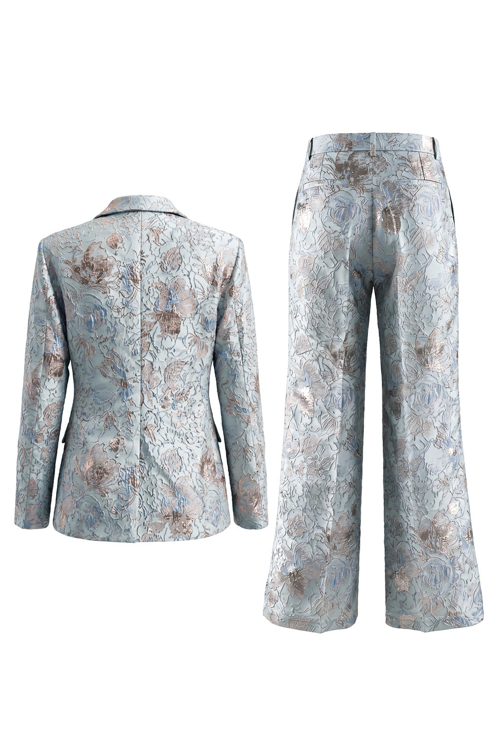 2 Piece Blush Floral Peak Lapel Double Breasted Prom Suits with Pockets