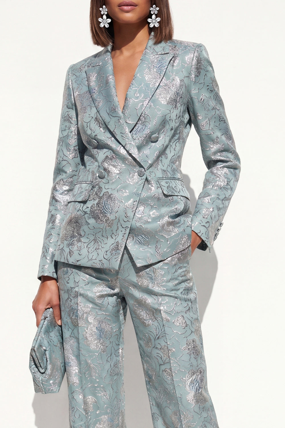 2 Piece Blush Floral Peak Lapel Double Breasted Prom Suits with Pockets