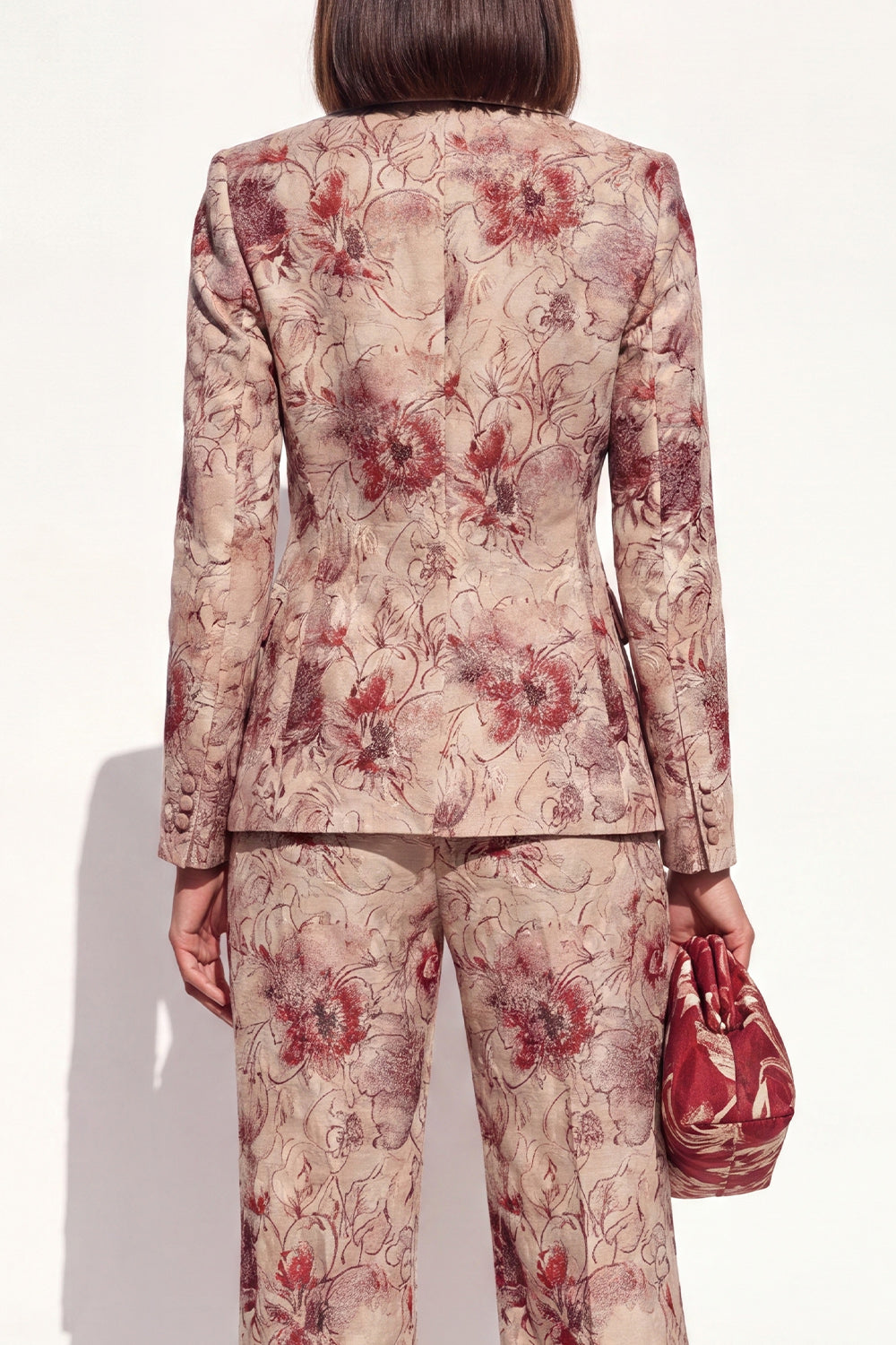2 Piece Blush Floral Peak Lapel Double Breasted Prom Suits with Pockets