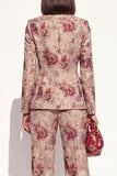 2 Piece Blush Floral Peak Lapel Double Breasted Prom Suits with Pockets