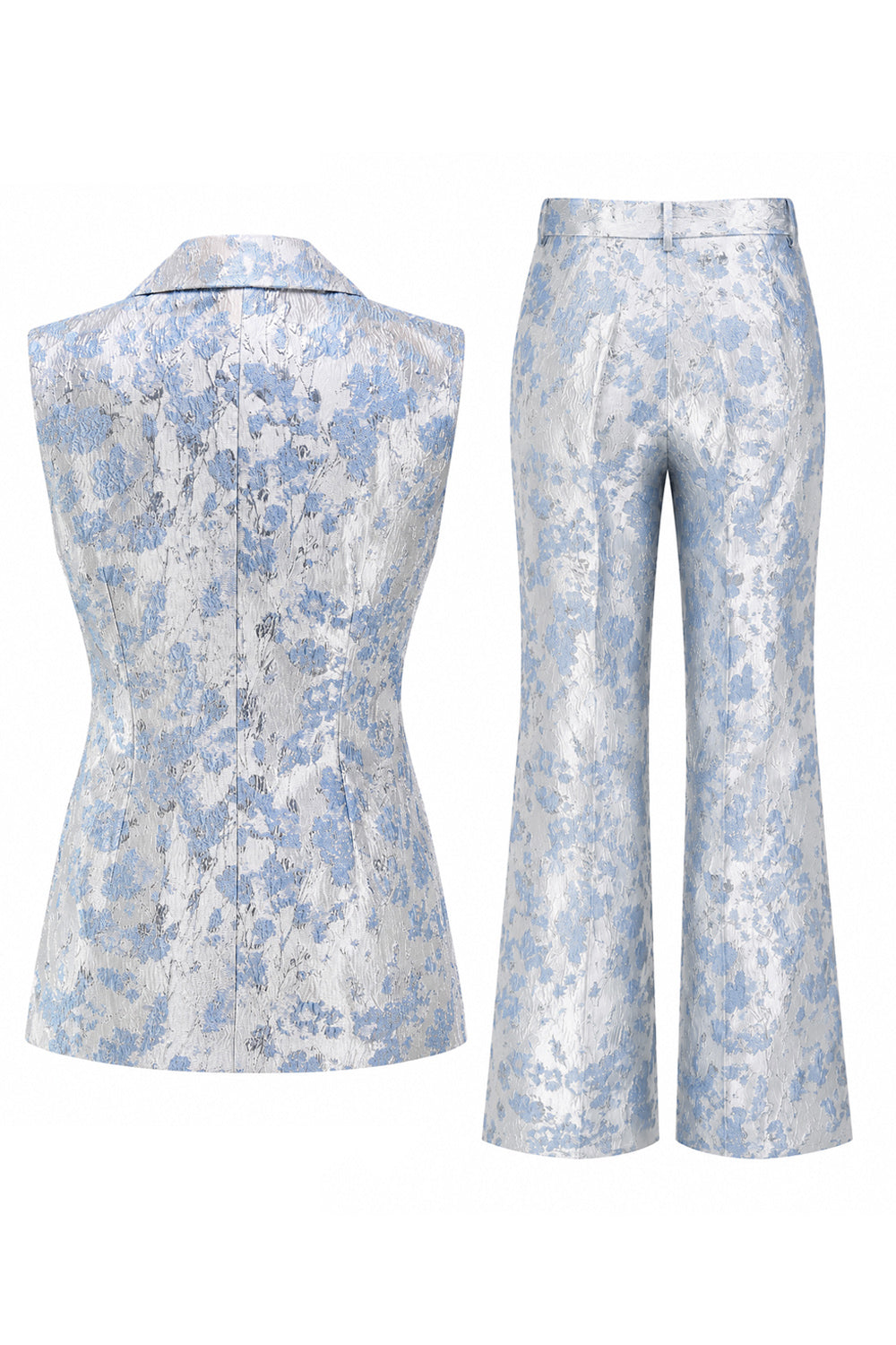 2 Piece Dusty Blue Floral Peak Lapel Double Breasted Prom Suits