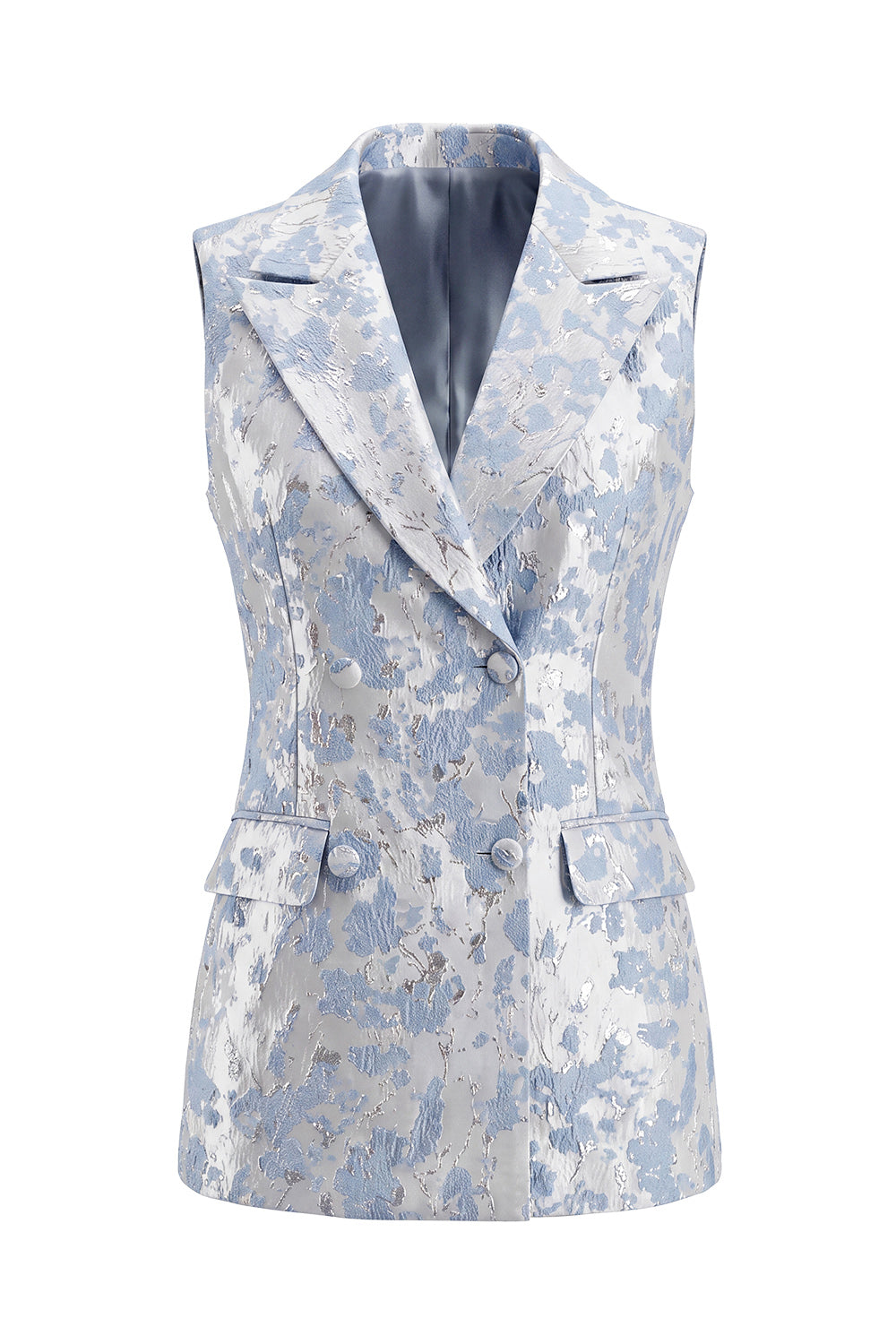 2 Piece Dusty Blue Floral Peak Lapel Double Breasted Prom Suits