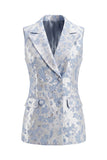 2 Piece Dusty Blue Floral Peak Lapel Double Breasted Prom Suits