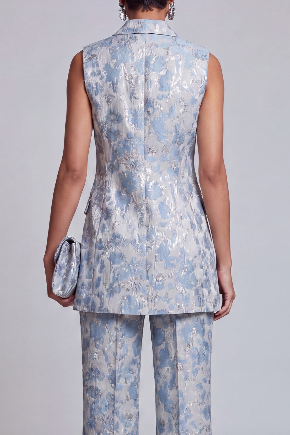 2 Piece Dusty Blue Floral Peak Lapel Double Breasted Prom Suits