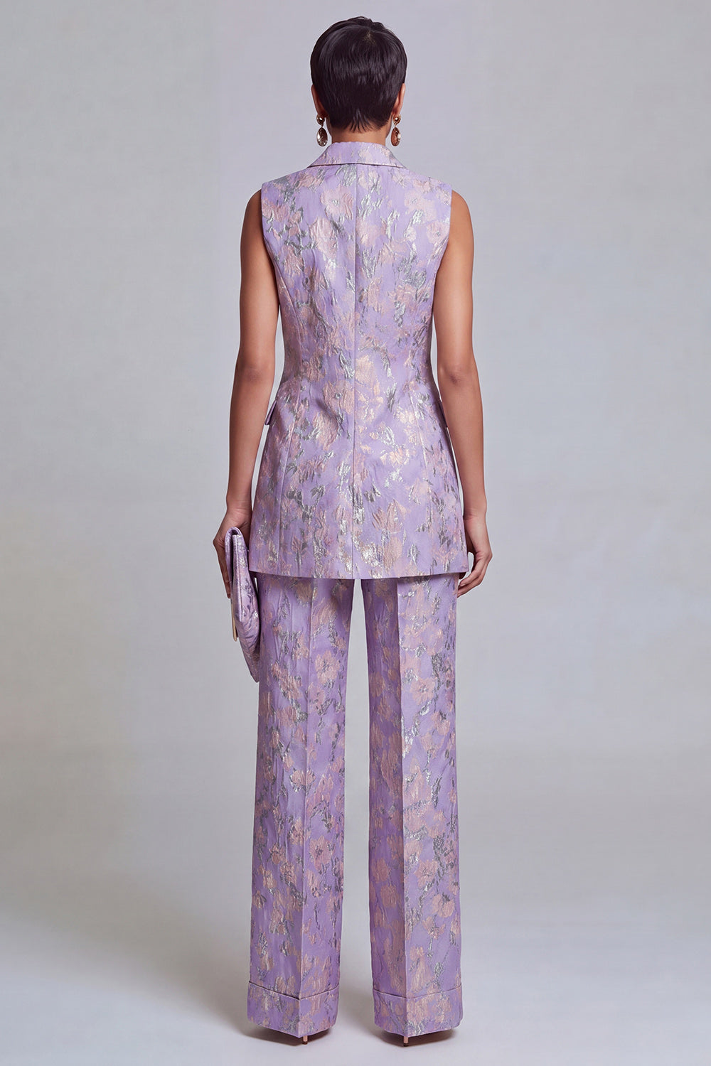 2 Piece Dusty Blue Floral Peak Lapel Double Breasted Prom Suits
