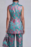 2 Piece Dusty Blue Floral Peak Lapel Double Breasted Prom Suits