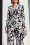 Black Silver Peak Lapel 2 Piece Single Breasted Prom Suits with Pockets