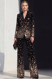 Sparkly Black Champagne Peak Lapel 2 Piece Beaded Prom Suits