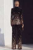 Sparkly Black Champagne Peak Lapel 2 Piece Beaded Prom Suits