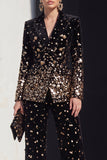 Sparkly Black Champagne Peak Lapel 2 Piece Beaded Prom Suits