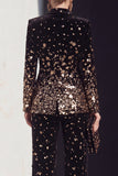 Sparkly Black Champagne Peak Lapel 2 Piece Beaded Prom Suits